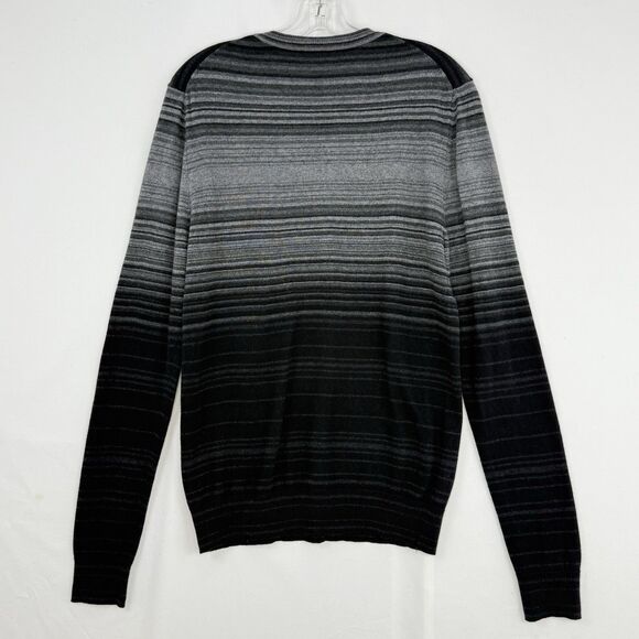 Marc Anthony Sweater Mens L Black Gray Stripe Cotton Cashmere Wool - Picture 2 of 15